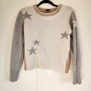 Splendid Star Print Colorblock Sweater Medium Cozy Knit Pullover Neutral